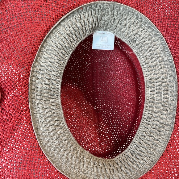 Something Special Red Straw Hat Sun Beaded Gold Purple Womens - Picture 6 of 10